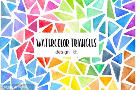 多彩三角形水彩矢量图案设计套装 Watercolor Triangles Design Kit - 源文件