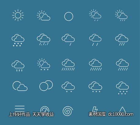 25枚线性天气图标-源文件-素材国度dc10000.com