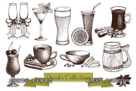 饮料主题矢量剪贴画素材 Vector Beverage Collection-源文件-素材国度dc10000.com