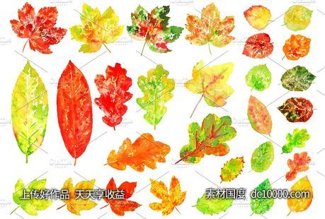 水彩多彩树叶剪贴画 Watercolor Colorful Leaves Clipart - 源文件