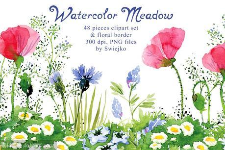 草甸水彩剪贴画 Watercolor Meadow clipart - 源文件