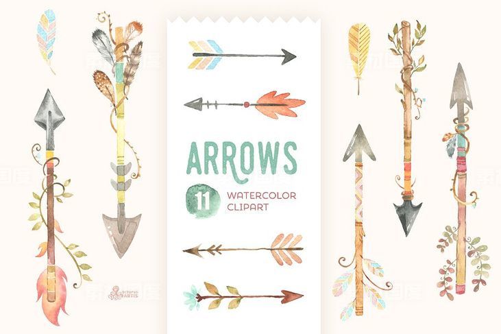 水彩剪贴画箭头 Arrows Watercolor Clipart