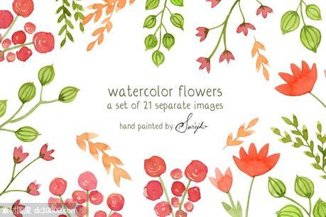 水彩花卉花环剪贴画 Watercolor Flowers Floral - 源文件