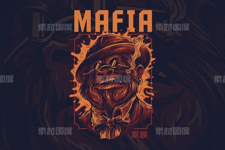 黑手党形象T恤印花图案设计 Mafia Ver 2
