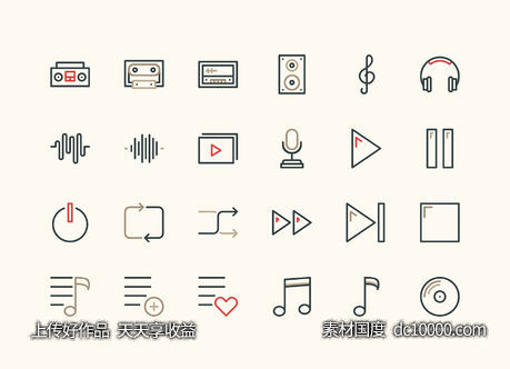 24枚音乐线性图标-源文件-素材国度dc10000.com