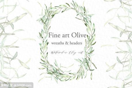 橄榄枝椭圆形花圈和header剪贴画 Olive oval wreaths  headers clipart - 源文件