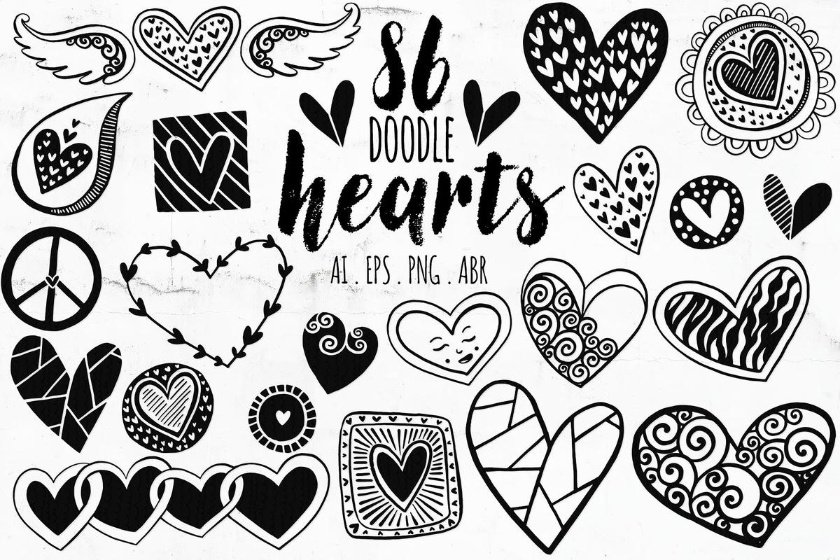 心形涂鸦图形PS笔刷 Heart Doodles Photoshop Brush