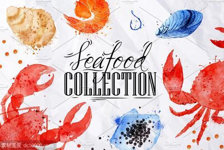 海鲜水彩矢量图形素材集 Set Seafood - 源文件