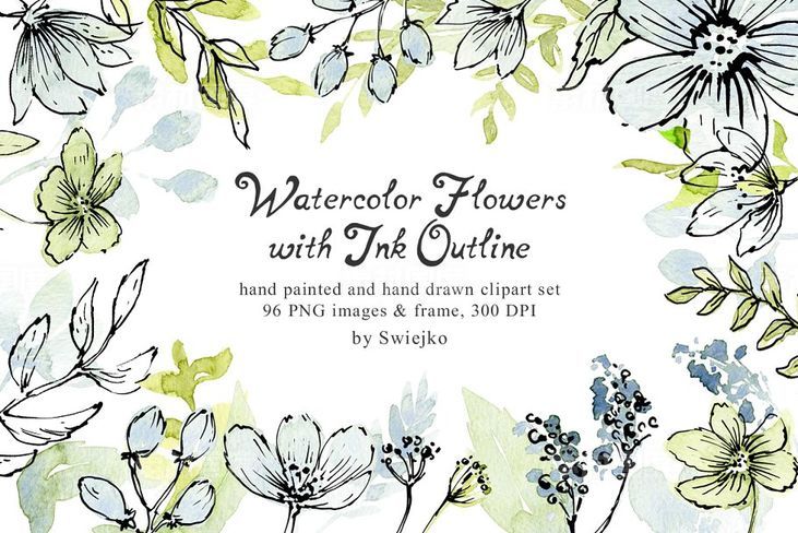 非常适合婴儿婚礼主题的手绘花卉元素 Watercolor Flowers