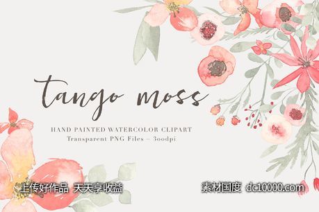 21款独特手绘花卉和树叶图形 Watercolor Floral Clipart ndash Tango-源文件-素材国度dc10000.com