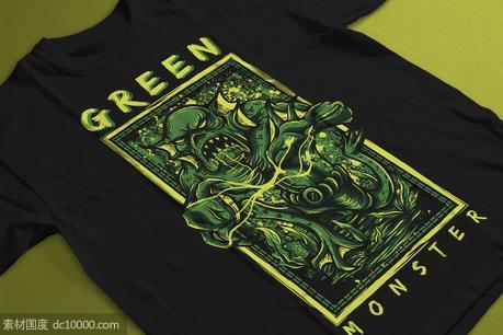 绿色怪兽手绘插画T恤印花图案素材 Green Monster - 源文件