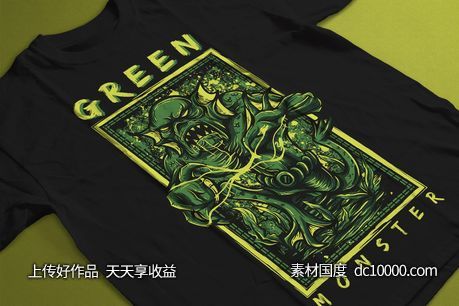 绿色怪兽手绘插画T恤印花图案素材 Green Monster-源文件-素材国度dc10000.com