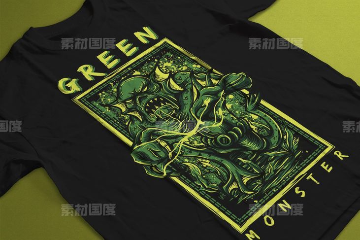 绿色怪兽手绘插画T恤印花图案素材 Green Monster