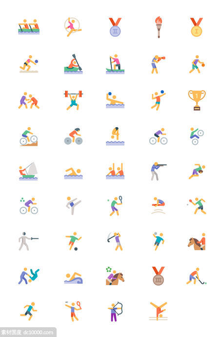 44枚奥运项目扁平图标 - 源文件