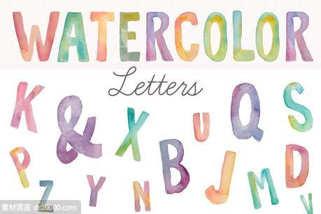 水彩英文字母字体剪切画 Watercolor Letters- Clip Art - 源文件