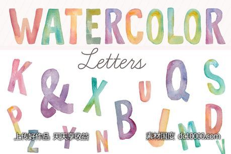 水彩英文字母字体剪切画 Watercolor Letters- Clip Art-源文件-素材国度dc10000.com