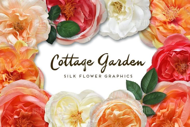 农舍花园绢花剪贴画 Cottage Garden Silk Flowers Graphics