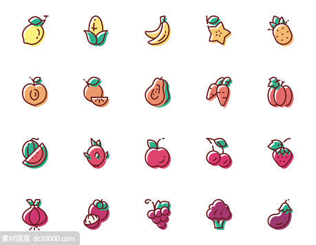 20枚水果蔬菜图标 - 源文件