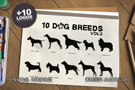 10款动物犬种矢量插画素材 10 Dog Breeds vol2  Bonus - 源文件