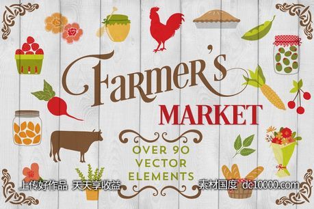 现代农贸市场剪贴画素材 Modern Farmers Market Graphics-源文件-素材国度dc10000.com