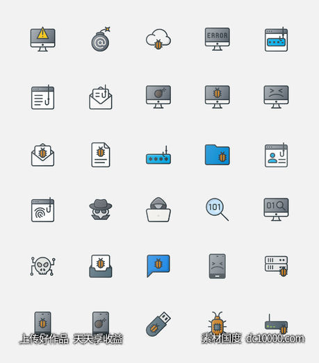 30个网络犯罪、黑客、bug相关的图标.sketch素材下载-源文件-素材国度dc10000.com