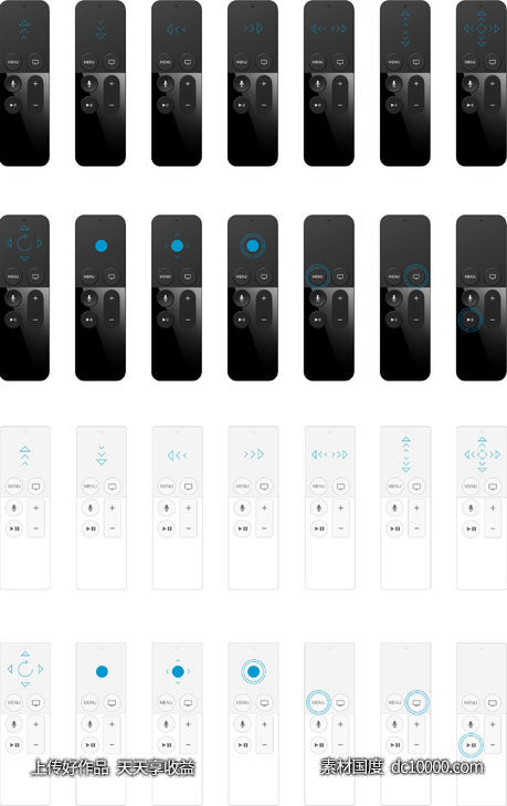 Apple TV 遥控器交互线框-源文件-素材国度dc10000.com