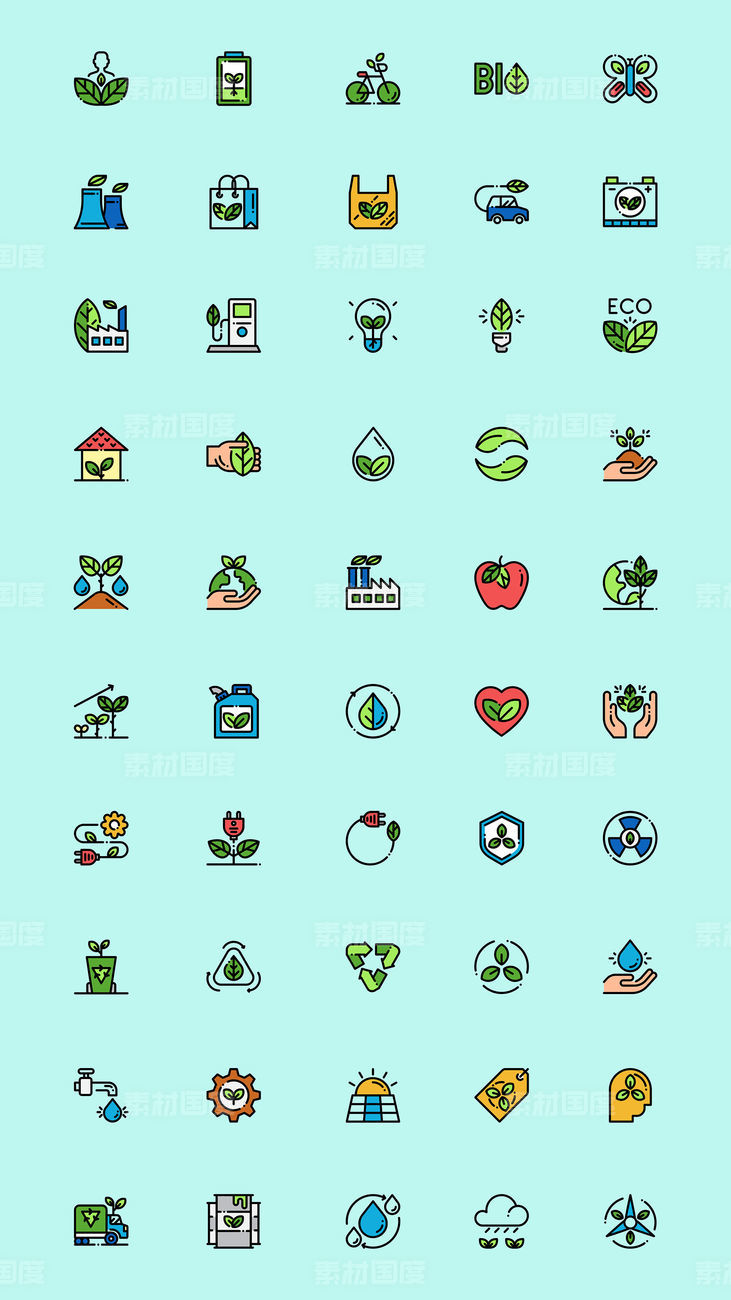 50个绿色生态图标 .sketch素材下载