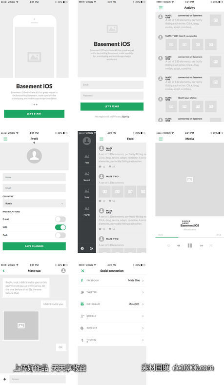 Social Wireframe Kit-源文件-素材国度dc10000.com