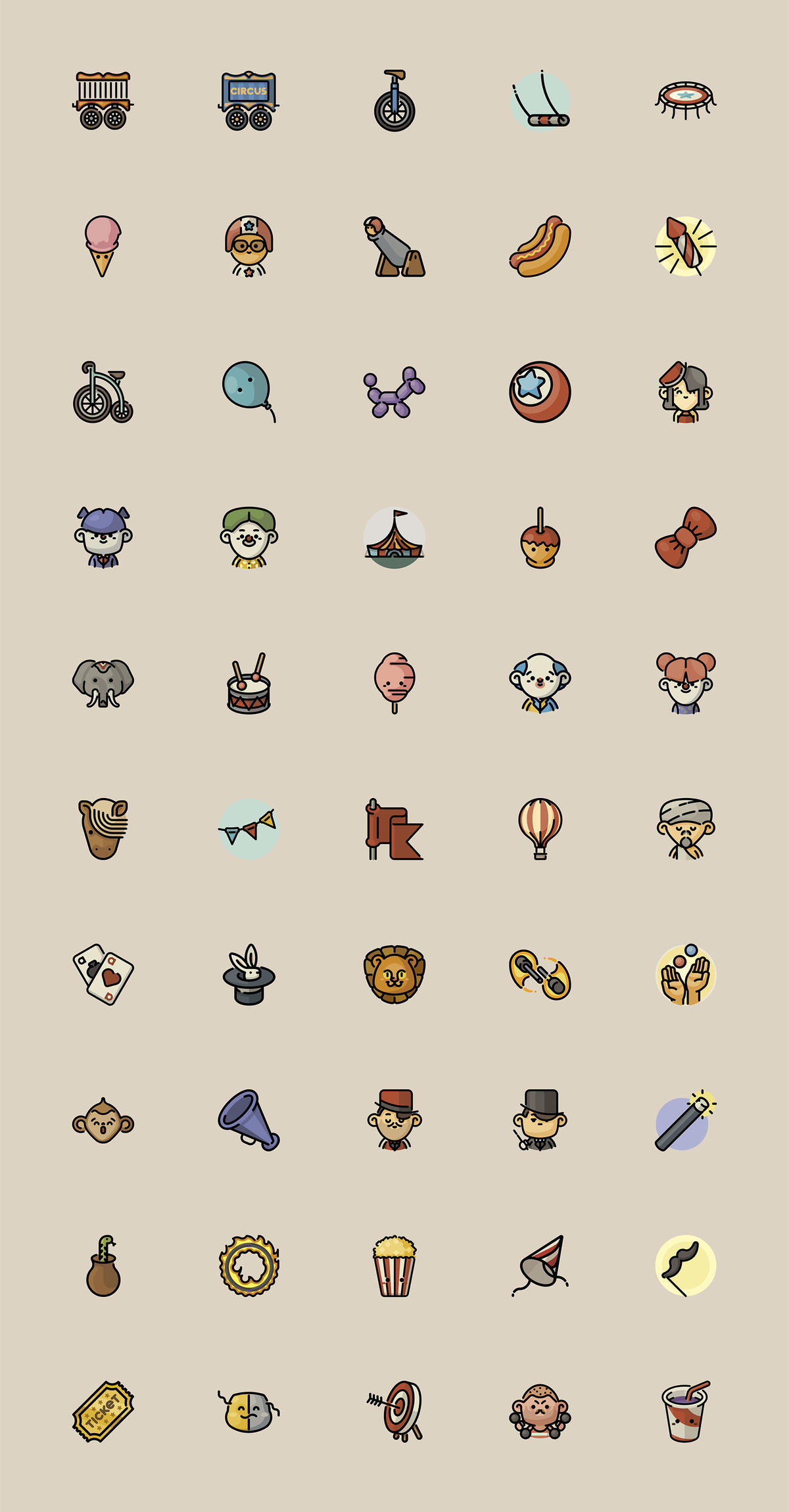 50枚复古马戏团元素图标