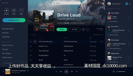 Spotify macOS 概念应用界面-源文件-素材国度dc10000.com