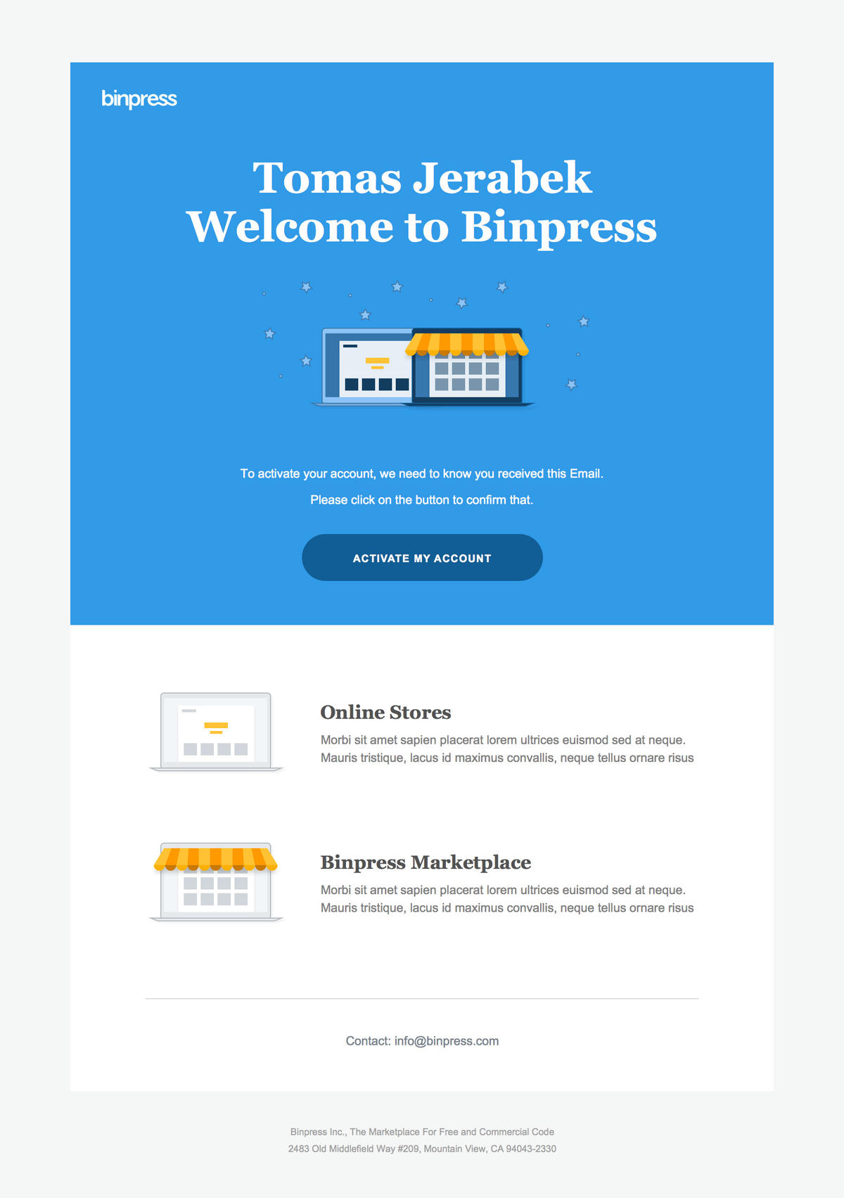 Binpress  欢迎邮件