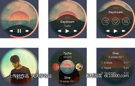 Android Wear 音乐播放器概念设计-源文件-素材国度dc10000.com