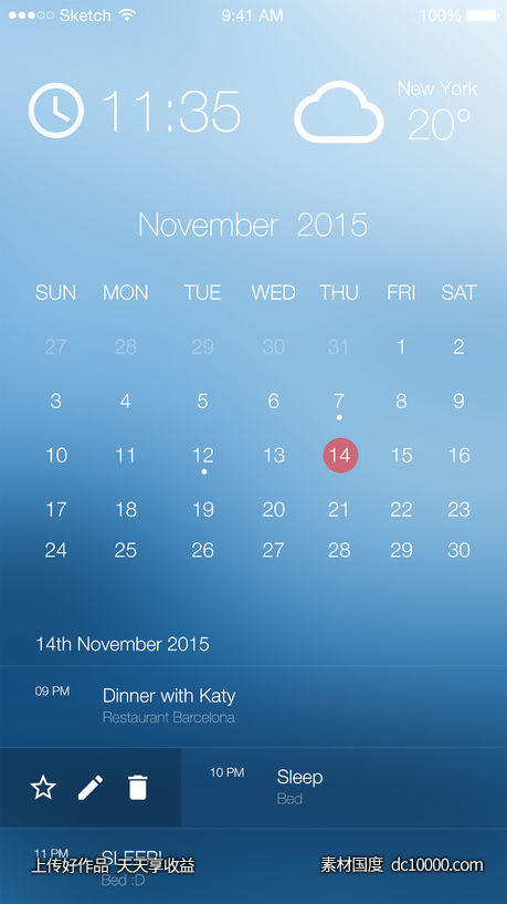 Beautiful Calendar UI-源文件-素材国度dc10000.com