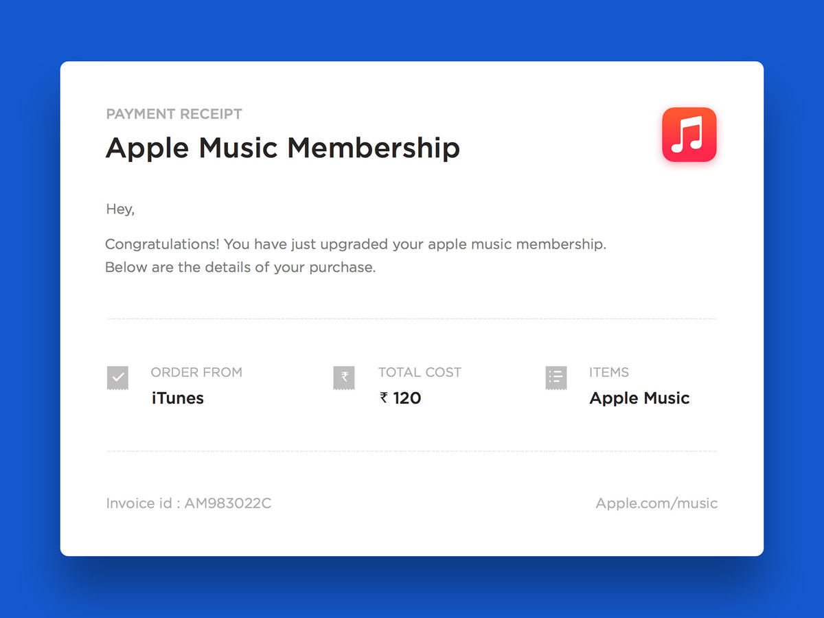Apple  Music  邮件票据
