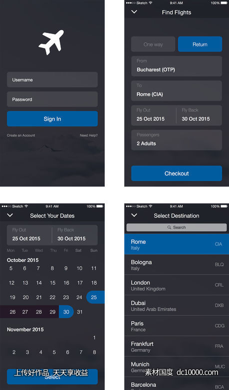 Travel App UI-源文件-素材国度dc10000.com
