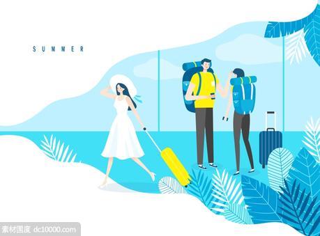 清凉夏季旅游度假蓝色海洋海海报 - 源文件