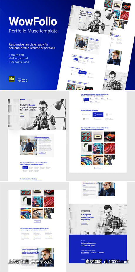 响应式单页个人作品集摄影网站Muse模板-源文件-素材国度dc10000.com