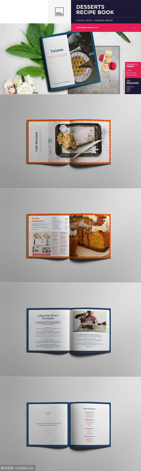 时尚流行简约多用途的菜谱画册楼书杂志设计模板 - 源文件