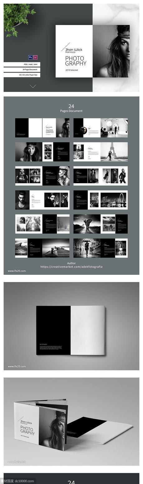 适合摄影集展示的高端时尚画册手册杂志楼书设计模板 - 源文件