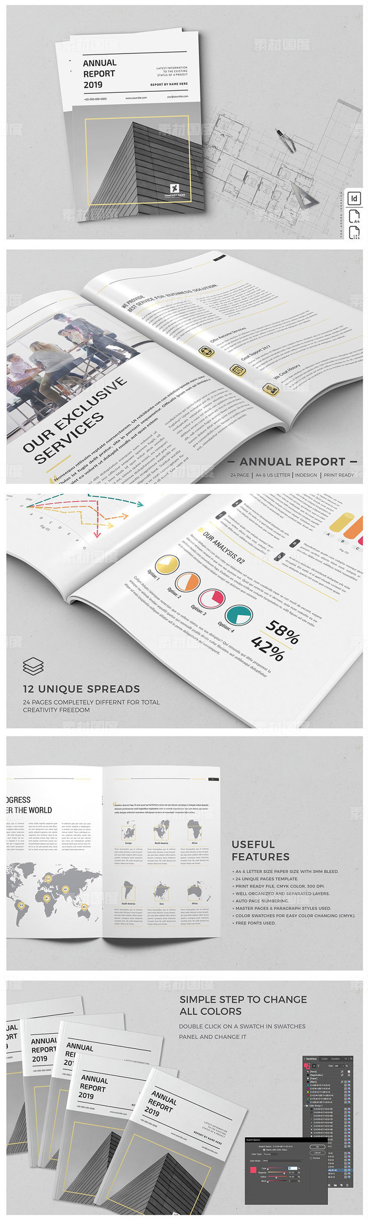 24P高端的企业风格的年度报告画册楼书手册设计模板（indd）