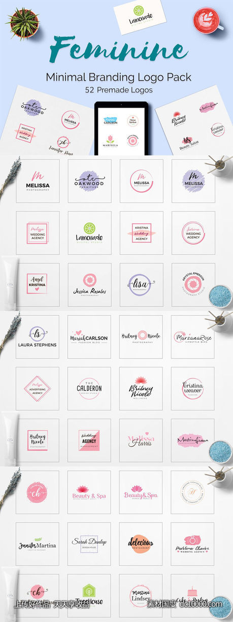 女性简约品牌Logo标志设计素材包 Feminine Minimal Branding Logo Pack-源文件-素材国度dc10000.com