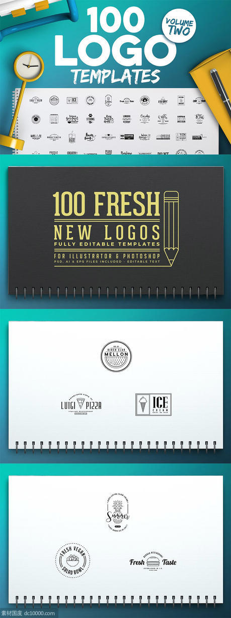 100款西方图文Logo模板合集 100 Fresh Logo Templates Vol.2 - 源文件