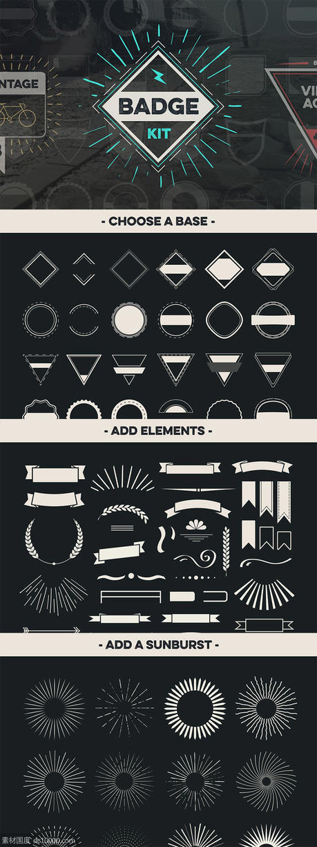 复古设计风格徽章设计素材工具包v2 Badge Creator Kit Vol.2 - 源文件
