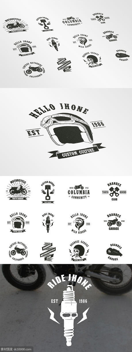 复古欧美风摩托品牌徽章设计模板 Vintage Badges Motorcycle - 源文件