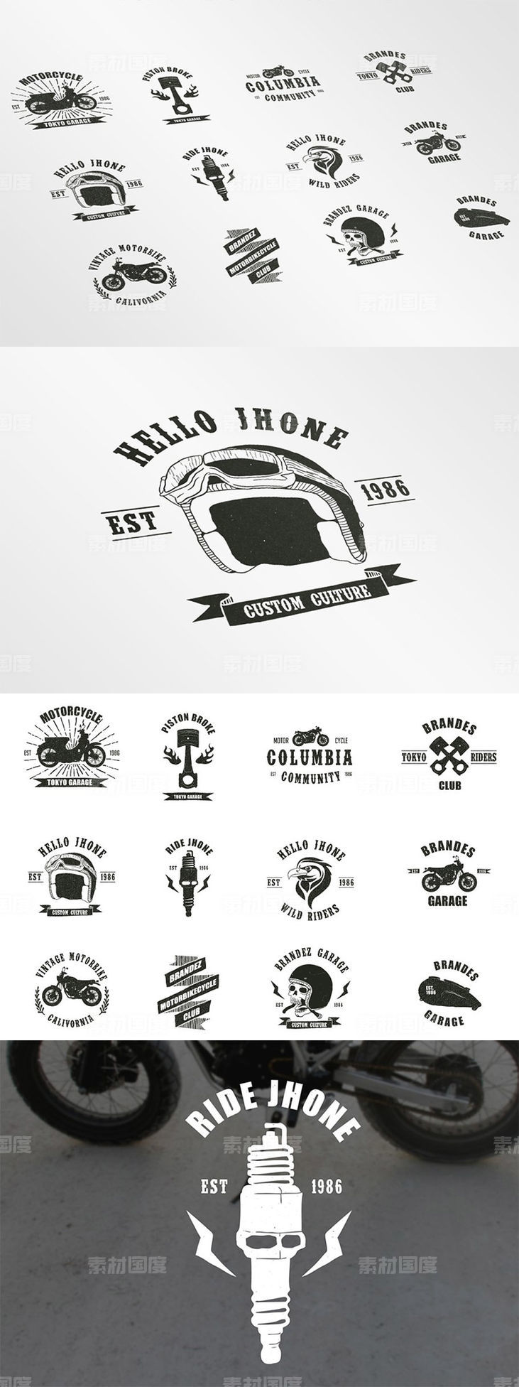 复古欧美风摩托品牌徽章设计模板 Vintage Badges Motorcycle