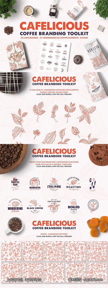 咖啡品牌专业Logo设计模板合集 Cafelicious ndash Coffee Branding Kit-源文件-素材国度dc10000.com