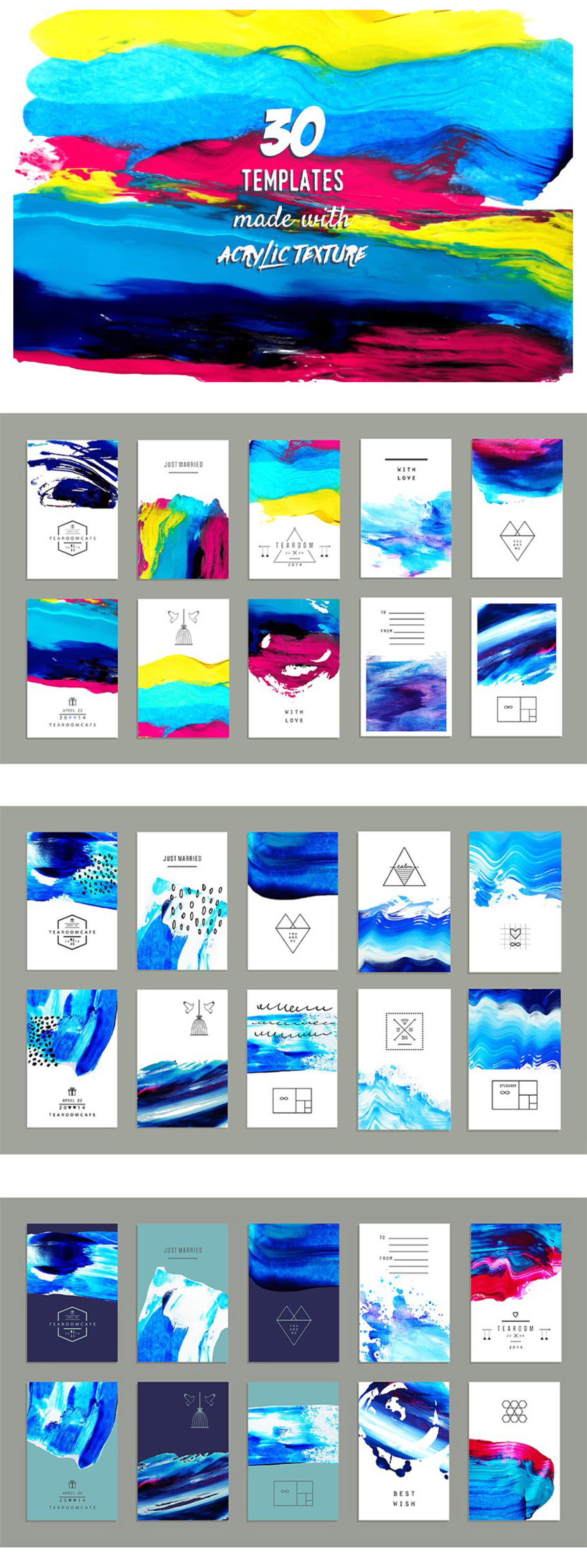 创意丙烯酸颜料抽象绘画矢量设计素材 Acrylic Mood Vector Set