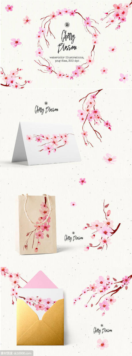 樱花水彩手绘插画设计素材 Cherry Blossom Flowers - 源文件