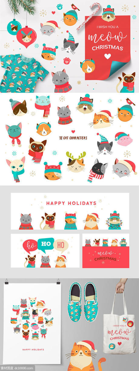 可爱的卡通圣诞猫系列手绘剪贴画 Cute Christmas Cats Bundle - 源文件