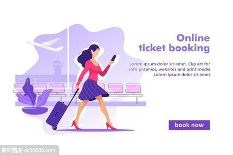 机票在线预订系统概念插画 Flight Tickets Online Booking Concept - 源文件